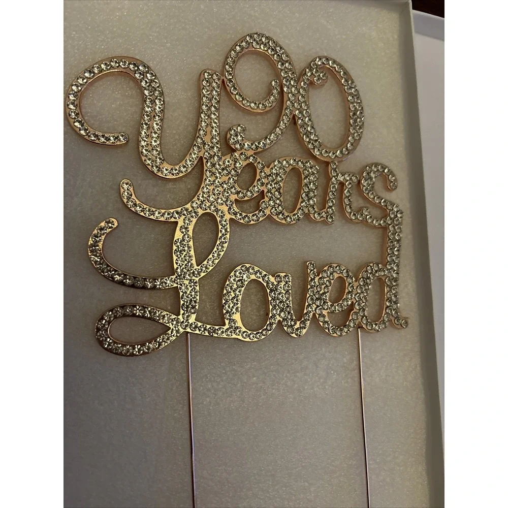 Crystal Creations Cake Topper Sparkly Rhinestones 90 Years Loved Rose Gold